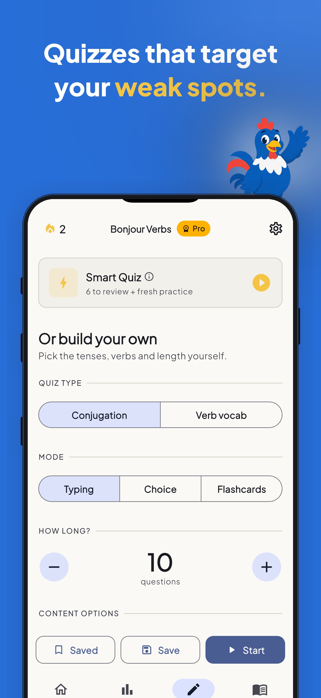 Bonjour Verbs Smart Quiz targeting weak spots